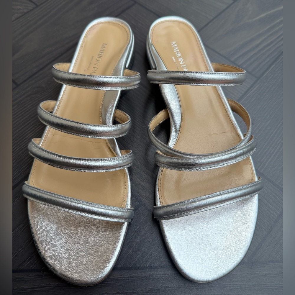 Silver Strappy Slide Sandals - Women